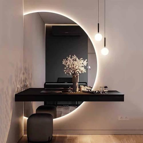 Specchio da bagno intelligente da 120 cm, a mezzaluna, con illuminazione a LED, da parete, dimmerabile, antiappannamento, senza cornice, retroilluminato, per l'arredamento della casa (metà destra, 100