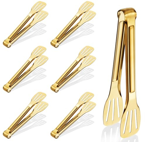 6PCS Stainless Steel Food Serving Tongs, 7'' Kitchen Tongs, Non-Slip BBQ Tong for Cooking, Cake, Salad, Meat, Frying
