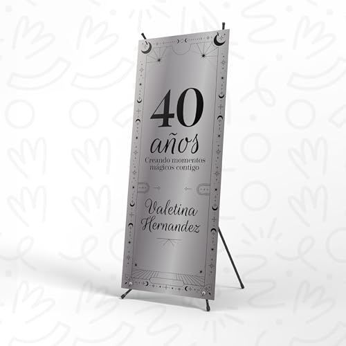Cartel Personalizado de 70x180cm con Xbanner y Pancarta con 10 Colores a Elegir - Photocall Cumpleaños con Textos Modificables, Ideal para Aniversario, Fiesta o Eventos - Bandera de Lona (Plata)