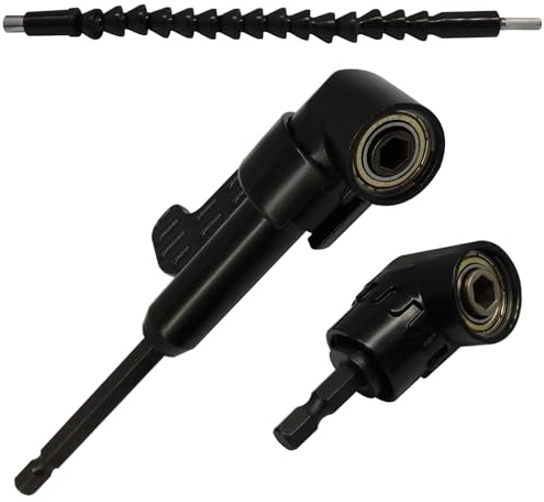 BokWin 3 Pack 105° Right Angle Drill Adapter & Bendable Extension, 1/4 Hex Shank Angle Drill Attachment for Screwdriver & Power Tool, Flexible Shaft with Socket Adapter for Tight Spaces（Black