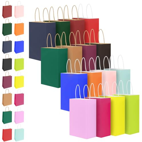 OFFCUP 16 Colores Bolsas de Regalo de Papel Coloridas, 21 x 11 x 27 cm, Bolsas de Papel Kraft, Reutilizables Bolsa para Regalos con Asas para Fiestas, Cumpleaños, Embalaje de Regalo, Boda y DIY