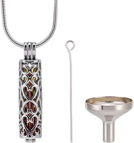CREATCABIN Cylinder Urna halsband för aska hjärta minnessak kremering smycken rostfritt stål minnesurna hänge regnbåge ihålig flaska urna halsband medaljong aska hållare för kvinnor män, 40x10mm