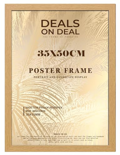 DEALS ON DEAL® Modern Large Poster Frame 35x50cm Mdf Wooden Picture Frames 50cm x 35cm for Jigsaw Puzzles/Shatter-Proof Front Vertical/Horizontal Mounting For Home & Office Décor-Oak