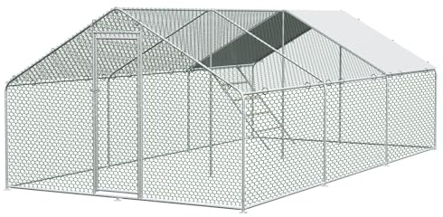 Jaxenor Freilaufgehege Hühnerstall 3x6x2m, Hühnerstall mit Sicherheitsschloss, Hühnergehege mit Wasserdichtes PE-Tuch, Hühnerauslauf aus Metall für Hühner, Kaninchen und Weitere Kleintiere, Silber