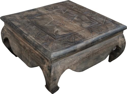 GURU SHOP Opiumbord, soffbord, sidobord, soffbord, snidat, brun, storlek: 80 x 80 cm