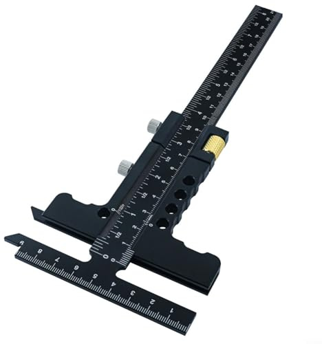 MoSundi T Shaped Marking Gauge for Carpenter, Aluminum Alloy Scriber Ruler, Ergonomic Grip, Clear Scale for Woodworking, 229x90mm(With tuning black)