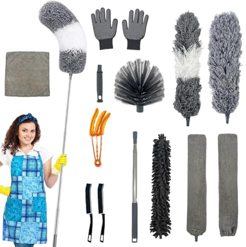 Ceriselle Staubwedel, 13 Piezas de Plumero de Microfibra telescópico con Varilla Extensible, Lavable para quitapolvo, removedor de telarañas y Plumero