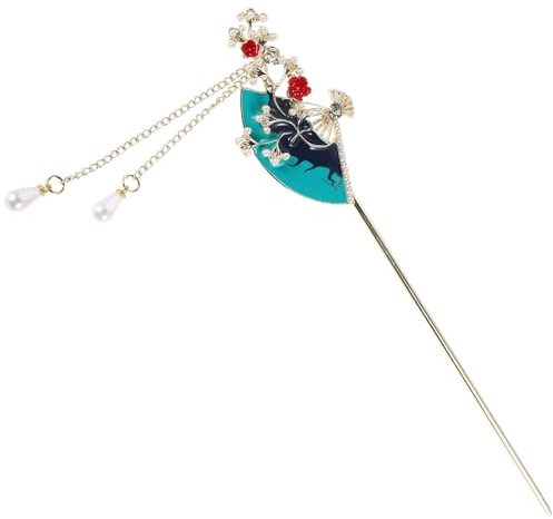 Chinesische Haarstäbe Fächerform mit Quaste aus Metall, Antikes Design | Damen, Handgefertigt und Leicht, Tragbar für Lockeren Alltag und Hanfu