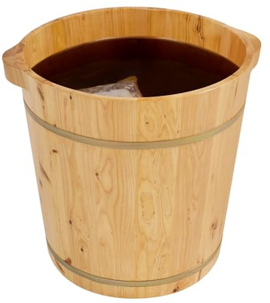 Baignoire à pieds en bois massif 36,5 x 40 cm | Stockage de la chaleur de 12 mm d'épaisseur, 2 poignées de transport, fond surélevé, nettoyage facile