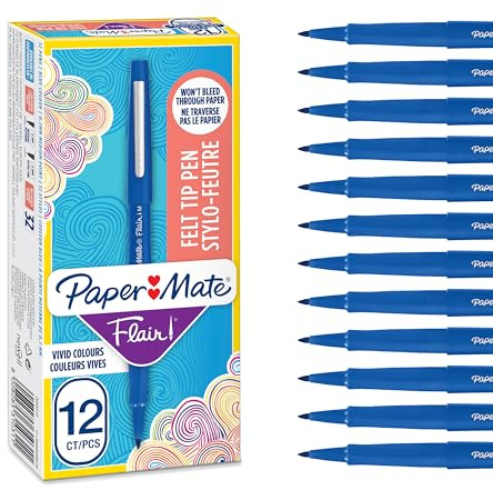 Paper Mate Tuschpennor, Medelspets (0,7 mm), Blå, 12 stycken