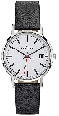 Dugena Herren-Armbanduhr 4460339 Moma, Quarz, weißes Zifferblatt, Edelstahlgehäuse, Mineralglas, Lederarmband, Dornschließe, 3 bar