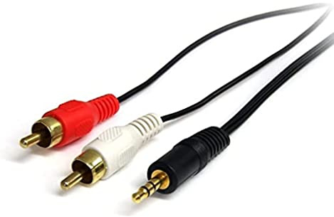 StarTech Cable de Audio Estereo 91cm 3,5mm a 2x RCA, M/M, Negro (MU3MMRCA) | Conectores codificados por colores para facil instalacion, Uno a dos RCA