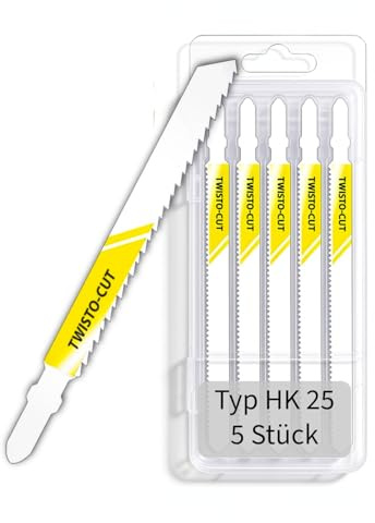 TWISTO-CUT Profi Stichsägeblätter 5 Stück 75 mm – für Holz/Kunststoff Typ HK 25 – Kompatibel mit vielen gängigen Marken – Präzise Schnitte & Hohe Standzeit - Premium HCS/CV