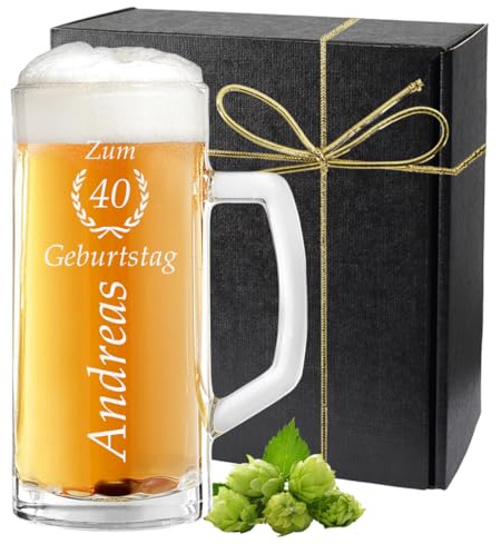 Bierkrug Personalisiert mit Gravur eines Namens und Jahreszahl im Ährenkranz – Bierseidel Geschenk-Idee zum Geburtstag - Motiv zum Geburtstag 0,5l