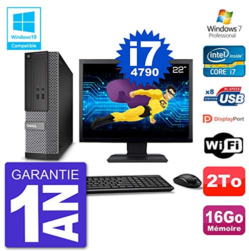 Dell PC 3020 SFF Ecran 22 Intel i7-4790 RAM 16Go Disque 2To Graveur DVD WiFi W7