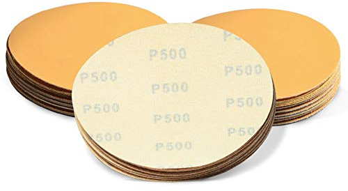 SPEEDWOX 50 Pcs 6 Inches Sanding Discs 500 Grit Dustless Hook and Loop Sandpaper for Random Orbital Sander Yellow Finishing Discs for Automotive Woodworking