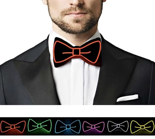 SOUTHSKY Nœud Papillon Lumineux à LED avec Néon,Pré-noué,Réglable,Trois Modes de Flash pour Fête,Halloween,Carnaval,Cosplay, Mariage Nuit Bar Décoration(Rouge)
