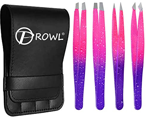 YOUTECH - Juego de 4 pinzas para cejas profesionales con bolsa de cuero para mujeres y hombres