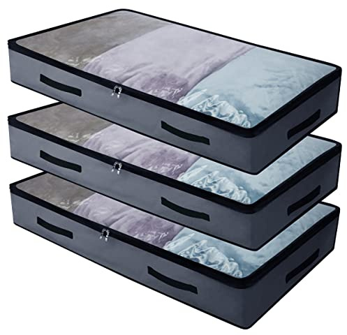 iwill CREATE PRO Underbed Aufbewahrungstasche (3er Set) – Großes Lagerungssystem mit Sichtfenster & Griffen – Für Decken, Bettwäsche, Kleidung – Dunkelgrau, 97x50x17 cm – Platzsparend & Staubdicht