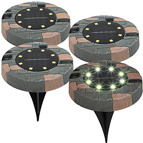 Lunartec Bodenleuchten Garten: 4er-Set Solar-Akku-Bodenleuchten mit 8 LEDs, warmweiß, IP44 (Bodenlampe Garten, Solarleuchte Boden, Einbaustrahler)