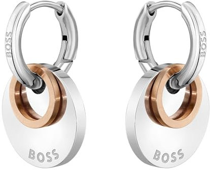 BOSS Jewelry Boucles d'Oreilles Huggies pour Femme Collection MEDALLION en Acier Inoxidable - 1580231