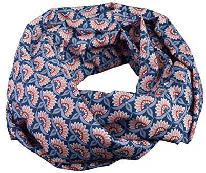 bettina bruder - Damen-Loop Schlauchschal Blumen Fächer blau rosa bunt - 100% Baumwolle