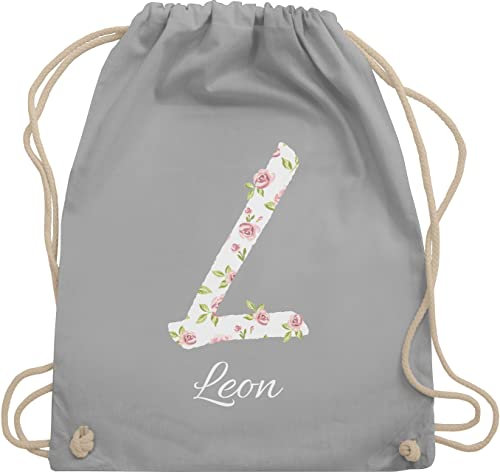 Turnbeutel Rucksack - Initialen - Personalisiert Abschiedsgeschenk mit Namen Geschenkidee Buchstabe - Unisize - Hellgrau - schulkind beutel buchstaben stoffbeutel turnsack kindergarten