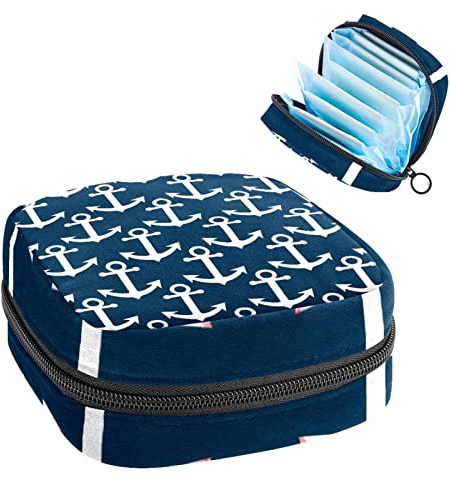 Women Sanitary Napkins Pads Handbag Ladies Menstrual Cup Pouch Girls Portable Tampon Storage Bag Anchor Period Pouch with Zipper