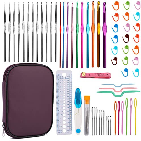 NAMOON Crochet Hook Set, Crochet Hooks Ergonomic with Storage Case, Crochet Hooks Sets for Beginners with Hand Sewing Needles, 60 Pcs Crochet Needles Set for Craft Art and Arthritic Hands