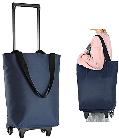 Belegao Einkaufstasche auf Rollen 17L - Faltbarer Einkaufstrolley mit Reißverschluss Wasserdichte Trolley Tasche Teleskopgriff Wiederverwendbare zusammenklappbare Einkaufswagen Einkaufstaschen, Blau