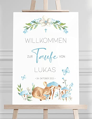 Manschin-Laserdesign Willkommensschild Aluverbund personalisiert - Made in Germany - Welcome Willkommen Schild für Taufe, Geburtstag, Firmung, Kommunion, Konfirmation (80x55cm)