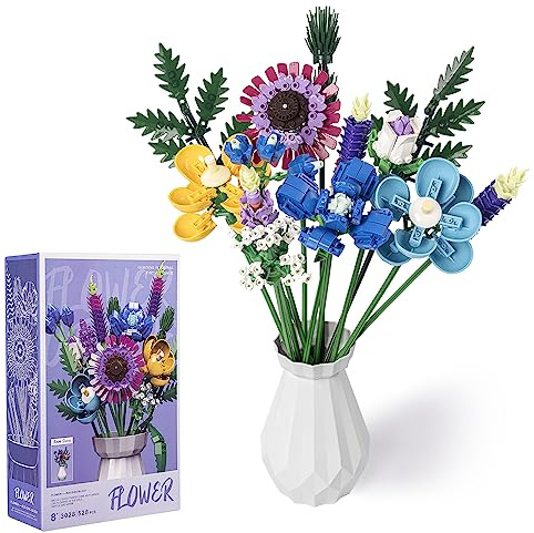 Yuandream Bloques de Construcción de Ramo de Flores de Jarrón, 528 PCS Decoración del Hogar Plantas Artificiales, Flores Artificiales Regalos para Mujer y Hombre de Navidad (Morado)