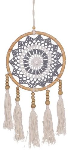 Traumfänger, gehäkelt, Design türkisches Auge, 17 cm, Deko, grau/weiß | Fängt böse Träume, lässt gute entweichen, ideal für Schlafzimmer, traditionelles Handwerk, beruhigende Atmosphäre