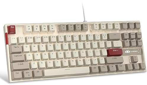 MageGee 75 % mechanische Gaming-Tastatur mit roten Schaltern, LED-blau beleuchtete Tastatur, 87 Tasten kompakte TKL kabelgebundene Computer-Tastatur für Windows, Laptop, PC, Gamer – Grau/Weiß