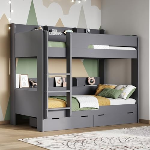 Flair Furnishings - Double Bunk Bed for Kids, Heavy Duty Bunk Bed with Storage, Secure Ladder for Easy Access, Sleek and Stylish (Grey)