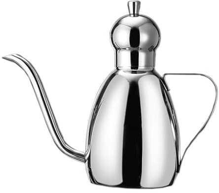 BURLOE Speiseölkanne Ölkanne, Edelstahl Olivenöl Ölspender Langer Mund Zutatenspender Ölflasche Gewürzkessel Kännchen Für Öl Essig Sauce,Silber,1000ml