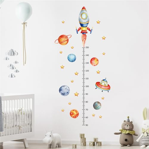 Herfair Kinder Höhe Diagramm Wandtattoo, Messlatte Kind, Stern Raketen Planet Wandaufkleber Wandsticker DIY Wandbild Kinderziemmer Jungen Dekor