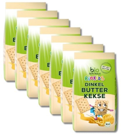 biozentrale BioKids Dinkel Butterkekse | 7 x 125g | Knusprig mit 16% Butter | Ideal als Snack & für unterwegs