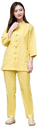 RWRAPS Tai-Chi-Anzug, chinesischer traditioneller Kung-Fu-Anzug, Damen-Kampfsportanzug, Zen-Meditationsanzug, Taekwondo-Training, Gelb, S/Tag M (Blau XL) (Gelb L)