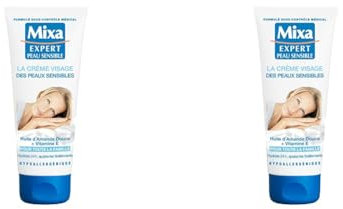 Mixa Expert Peau Sensible la Crème Visage des Peaux Sensibles à l'Huile d'Amande Douce et Vitamine E, 100ml (Lot de 2)