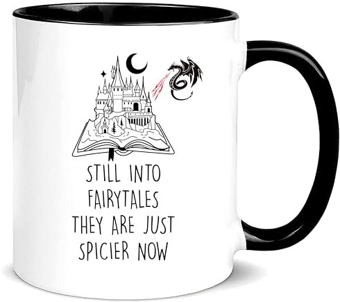 Yalocib Funny Fairytale Reader Mug, Still into Fairytales They Are Just Spicier Now, Funny Reading Mug, Book Lover Mug, Spicy Reader Mug, Castle and Dragon, 11oz Ceramic Coffee Mug/Tea Cup