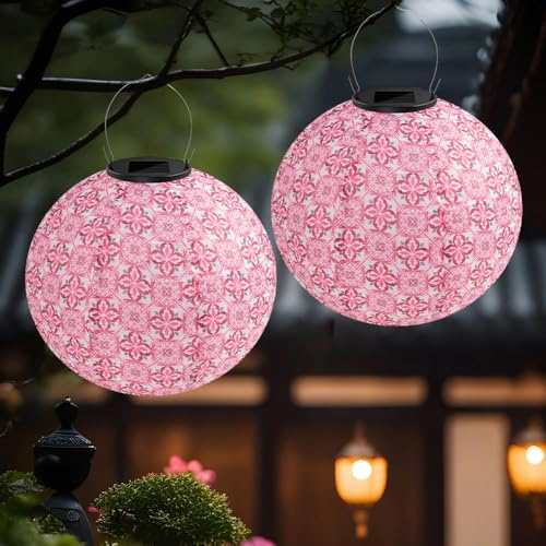 KUWUNG Solar Lampions Außen Wetterfest, 2 Stück 10 Zoll Außen Hängend Nylon Solar Lampions, Retro Led Lampions Solar Außen Wetterfest Für Garten, Balkon,Terrasse, Hof, Hochzeit, Party, Fest Deko (Rot)