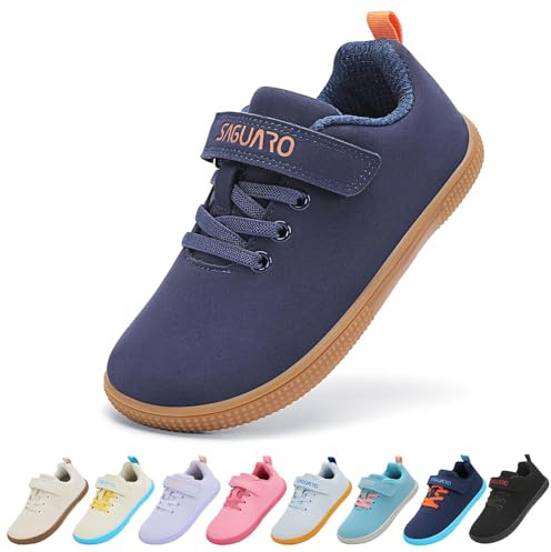 SAGUARO Barfußschuhe Kinder Barfussschuhe Hallenschuhe Jungen Mädchen Barfuß Sneaker Breite Kinderschuhe Outdoor Turnschuhe für Schule und Spielplatz Navy Blau, Gr.27