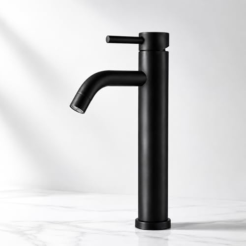 VICTOVA Grifo de Lavabo Alto Monomando para Baño, Acero Inoxidable, Acabado Negro Premium Resistente al Desgaste, Diseño Moderno y Minimalista(ALTO NEGRO)