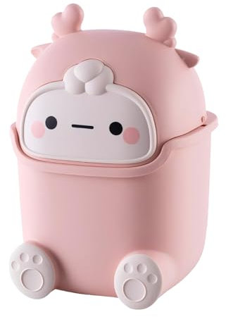 Tissting Simpatica Pattumiera Ribaltabile, Mini Pattumiera da Tavolo Portatile a Forma di Cartone Animato, Scatola Portaoggetti Per Tavolo(Pink Little Elk)