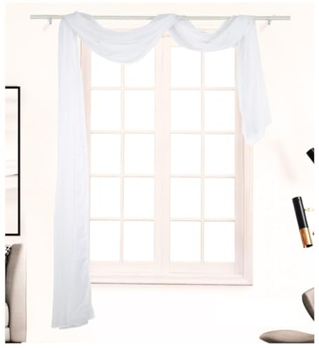 Whakano 2 Stück Querbehang Freihanddeko,Transparentem Gardinen Schals Voile,in 21 Farben erhältlich,Gardinen Tüll,Dekoschals,Vorhangschal für Fotografie Party Hochzeit Taufe,135cmx400cm,Weiß