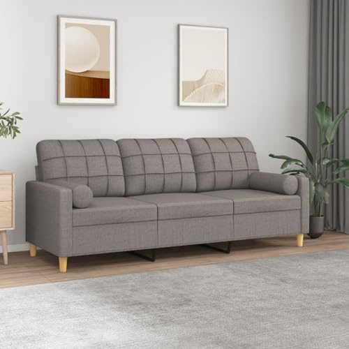 Willood 3-Sitzer-Sofa mit Zierkissen Taupe 180 cm Stoff Sofa mit Armlehnen und weichen Kissen, geeignet für Wohnzimmer, Holzbeinen