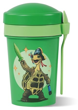 AWAVE Die Schule der Magischen Tiere Müslibecher To Go 540 ml rPET Becher mit Löffel für Joghurt Müsli Früchte, Auslaufsicher, Lunchpot für Schule Kindergarten Büro Picknick Reise, Grün Henrietta