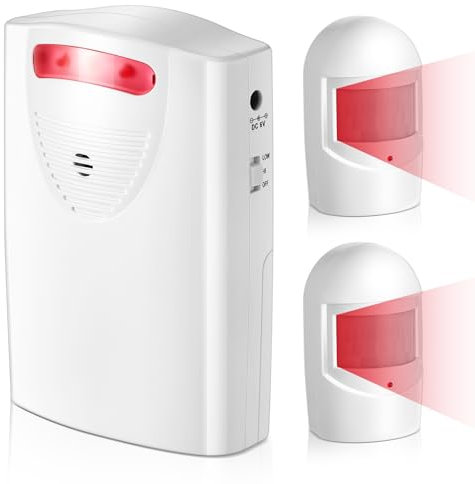 Qualirey Allarme senza fili esterno sensore di movimento allarme con ricevitore sensore a infrarossi resistente alle intemperie, rilevatore di sistema di allarme aziendale di sicurezza domestica