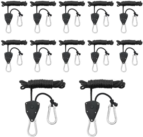 QMofeixiaodianQ 12 Stück 1/8 Zoll Ratchet Hanger, Seilzug Seilratsche mit Haken, Einstellbare Seil Seilhaken Ratsche für Grow Light Pflanzenlampe Sonnensegel Camping Pflanzenventilator